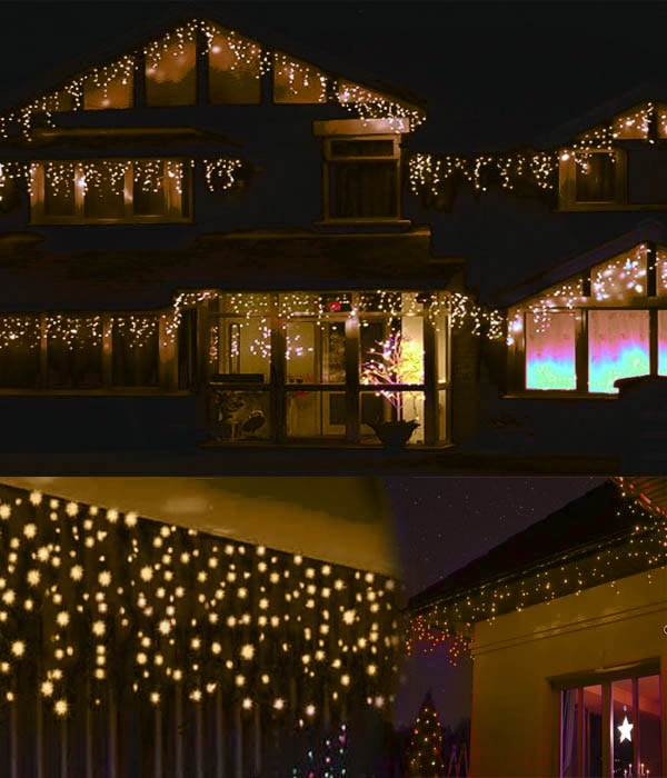 Sople lampki zewnętrzne 200LED 7,5m IP44 Biały Ciepły