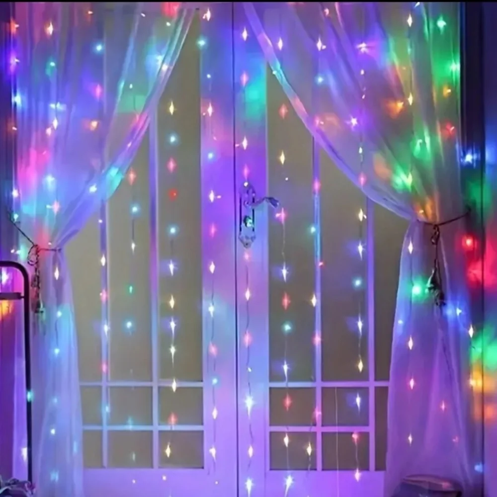 Kurtyna świetlna druciki LED w formie Zasłon Świetlnych 300LED Multikolor