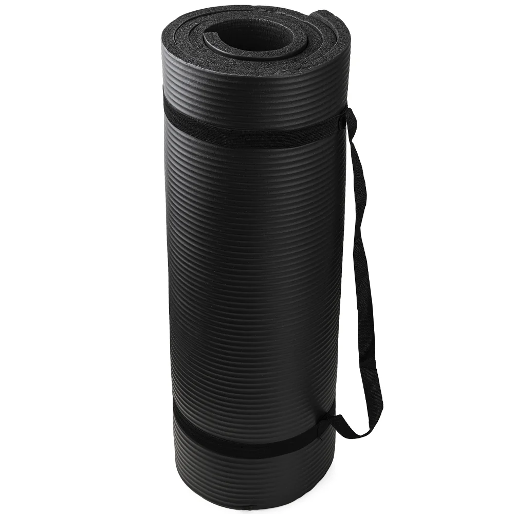 Mata antypoślizgowa do ćwiczeń, fitness lub jogi NBR Czarna 183x61x1,5cm