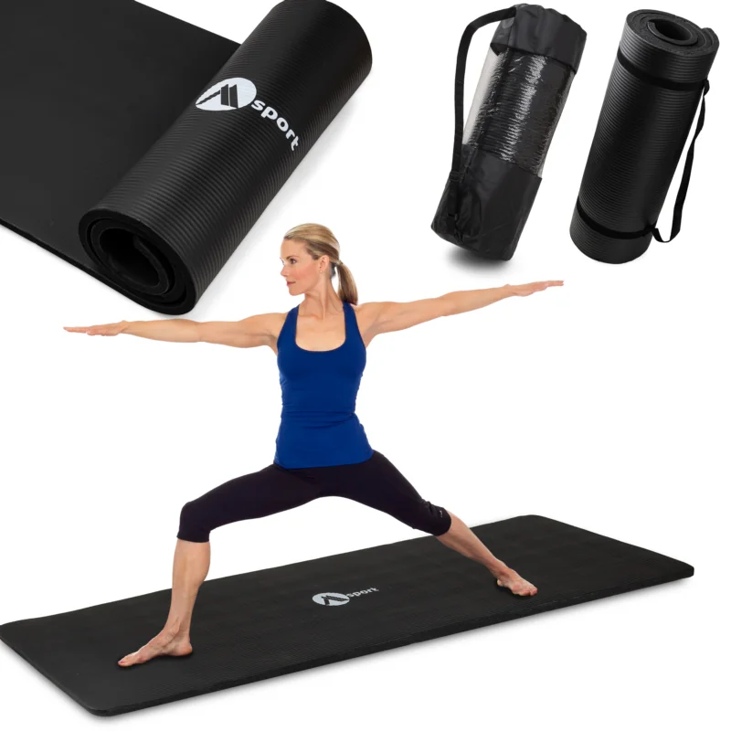 Mata antypoślizgowa do ćwiczeń, fitness lub jogi NBR Czarna 183x61x1cm