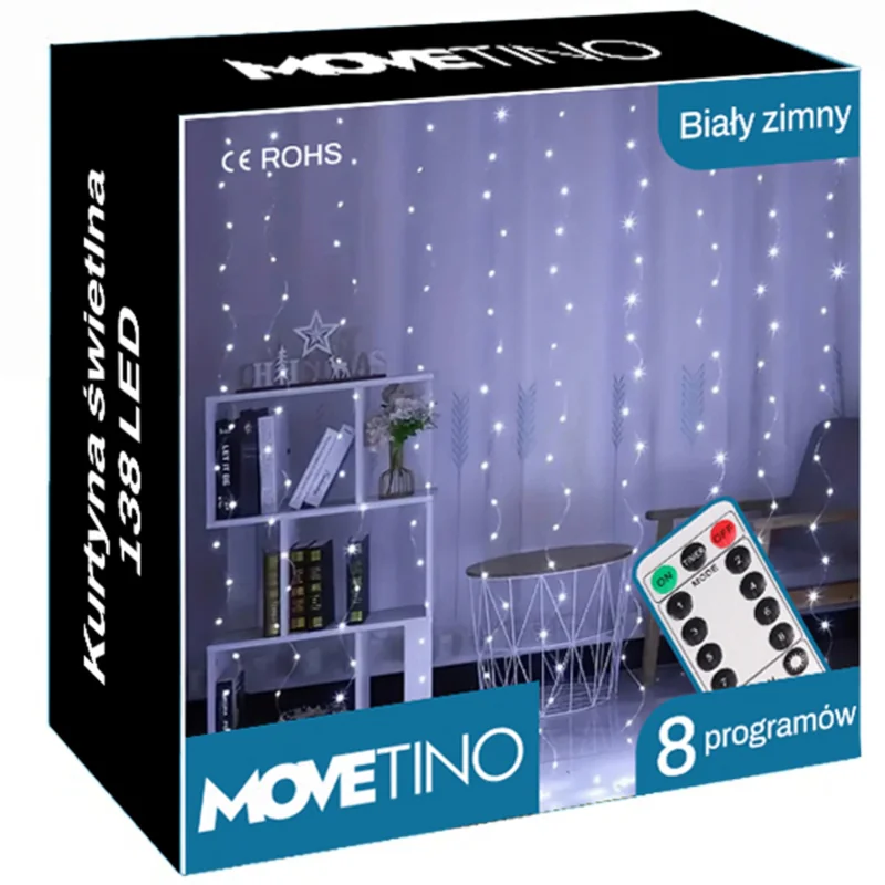 Kurtyna świetlna druciki LED w formie Zasłon Świetlnych 300LED Biały Zimny