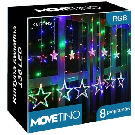 Kurtyna świetlna lampki świąteczne LED w Gwiazdki 120LED IP20 Multikolor