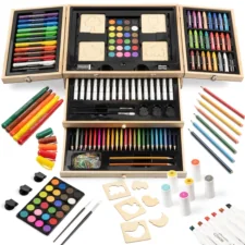 Zestaw artystyczny dla dzieci do malowania i rysowania 196 elementów + Drewniana Walizka