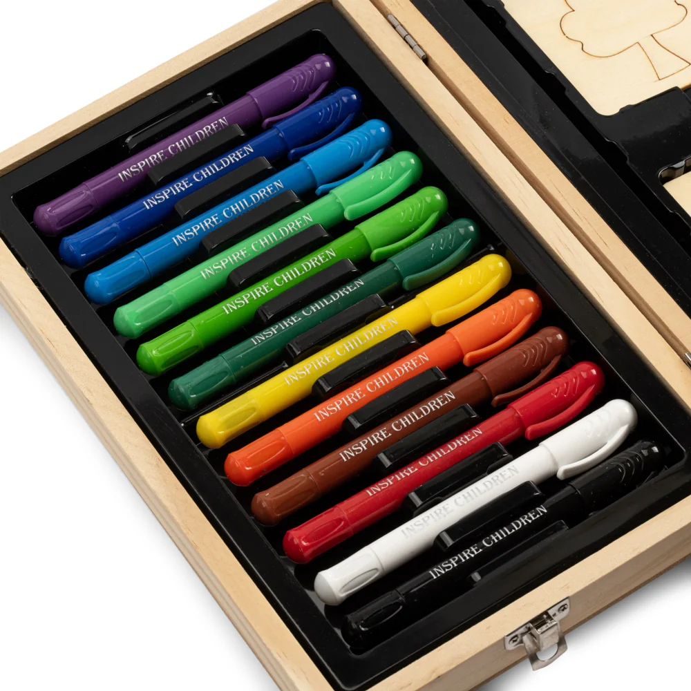 Zestaw artystyczny dla dzieci do malowania i rysowania 196 elementów + Drewniana Walizka