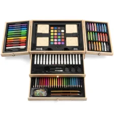 Zestaw artystyczny dla dzieci do malowania i rysowania 196 elementów + Drewniana Walizka
