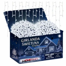 Sople lampki zewnętrzne 200LED 7,5m IP44 Biały Zimny
