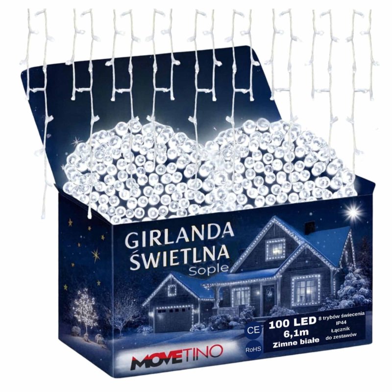 S1Z Sople 100 LED kurtyny Biały Zimny