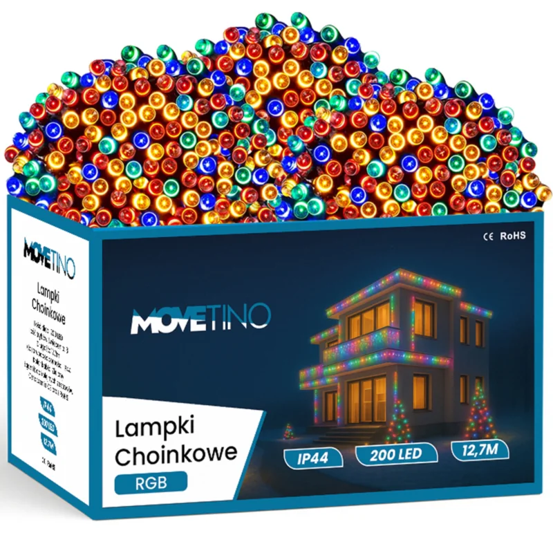 Lampki choinkowe świąteczne 200LED 12m IP44 Wielokolorowe