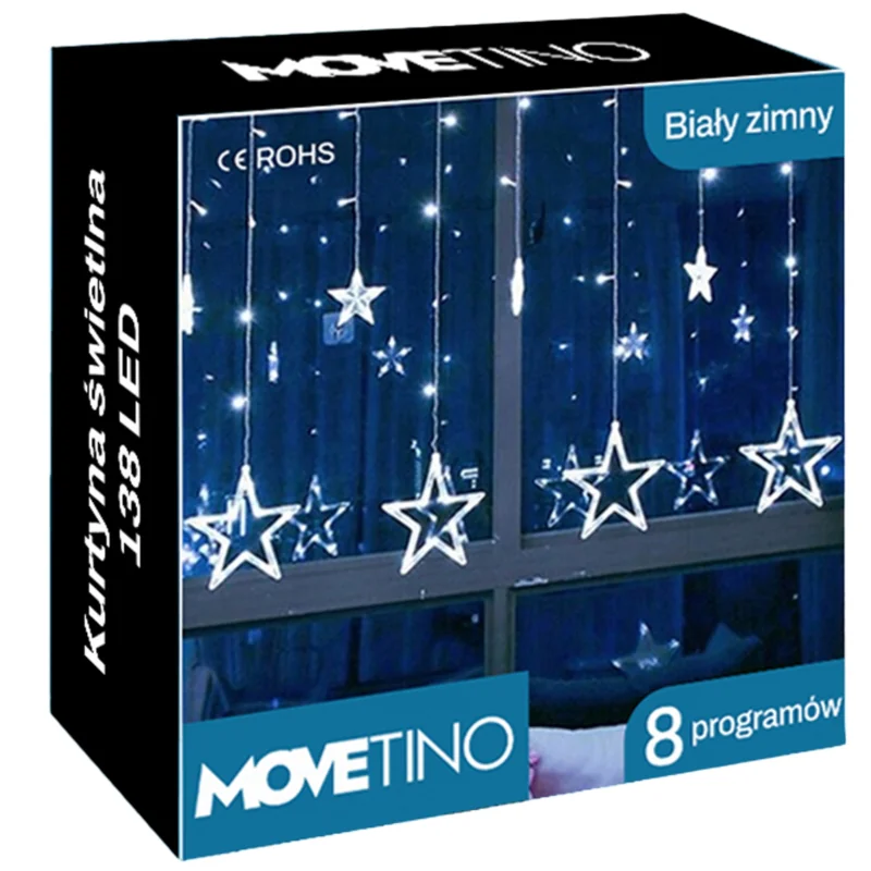 Kurtyna świetlna lampki świąteczne LED w Gwiazdki 120LED IP20 Biały Zimny