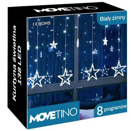 Girlanda 138LED kurtyna Gwiazdki Biały Zimny