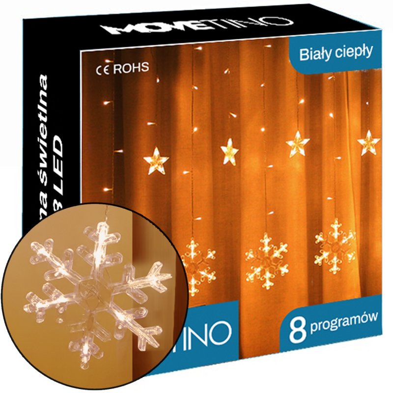 Kurtyna świetla świąteczna Snieżynki Gwiazdki