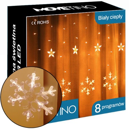 Kurtyna świetla świąteczna Snieżynki Gwiazdki