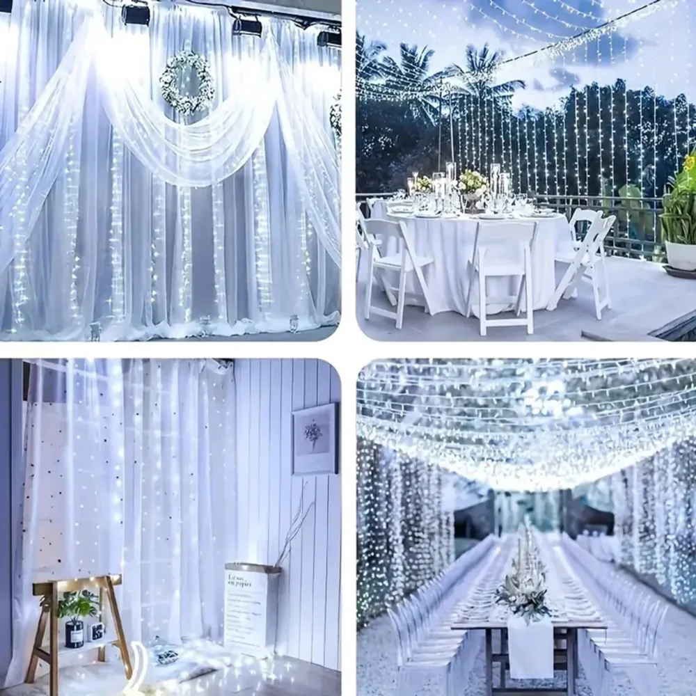 Kurtyna świetlna druciki LED w formie Zasłon Świetlnych 300LED Biały Zimny