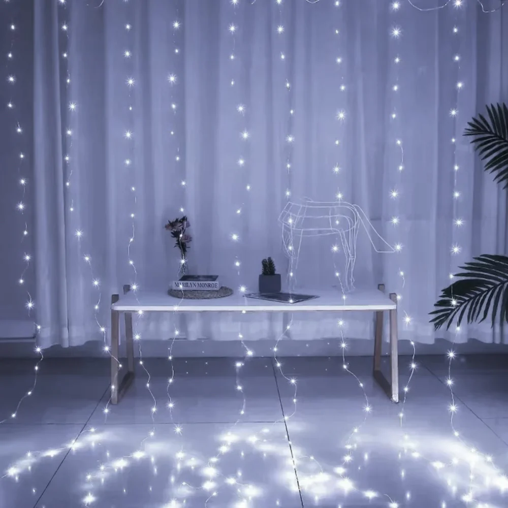 Kurtyna świetlna druciki LED w formie Zasłon Świetlnych 300LED Biały Zimny