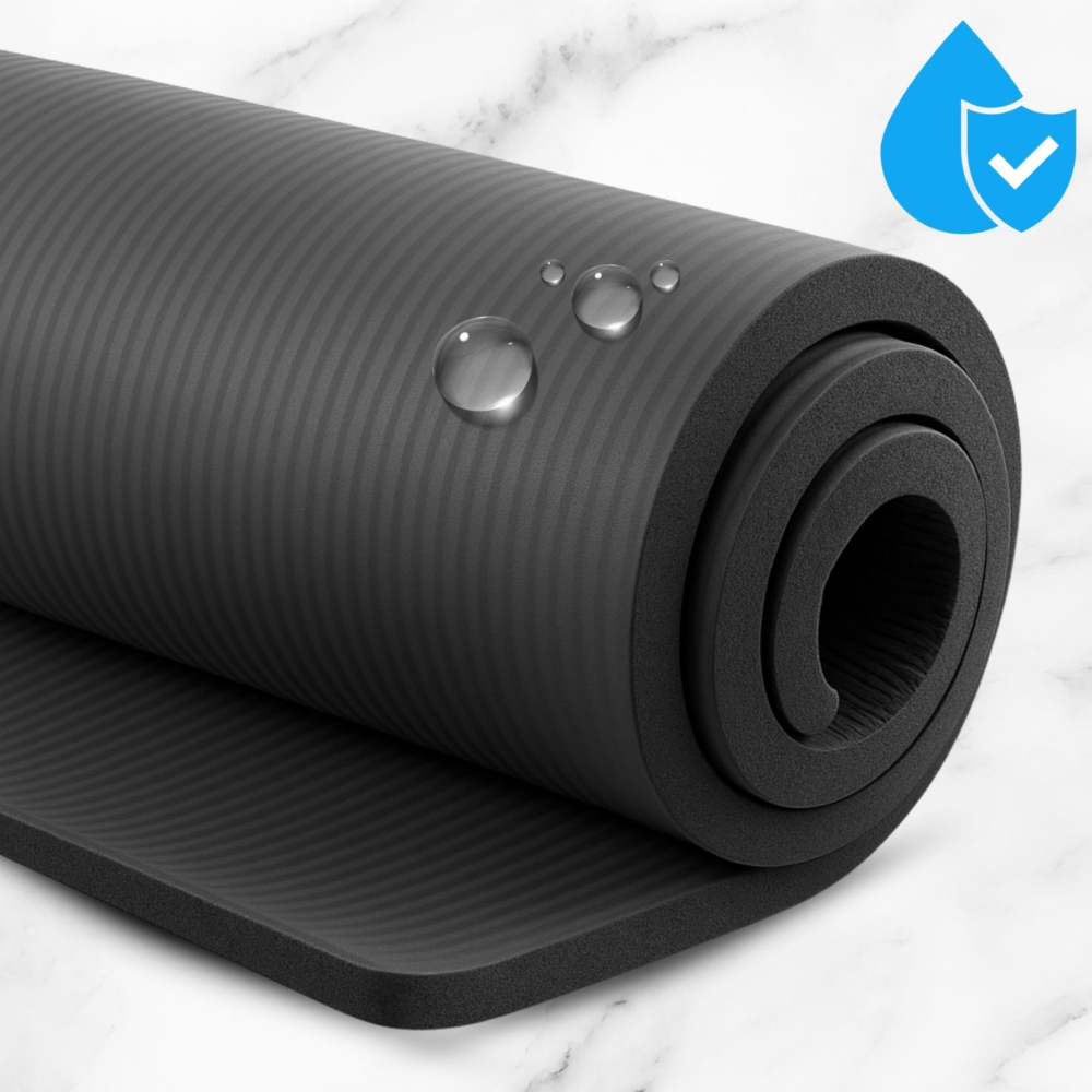 Mata antypoślizgowa do ćwiczeń, fitness lub jogi NBR Czarna 183x61x1cm