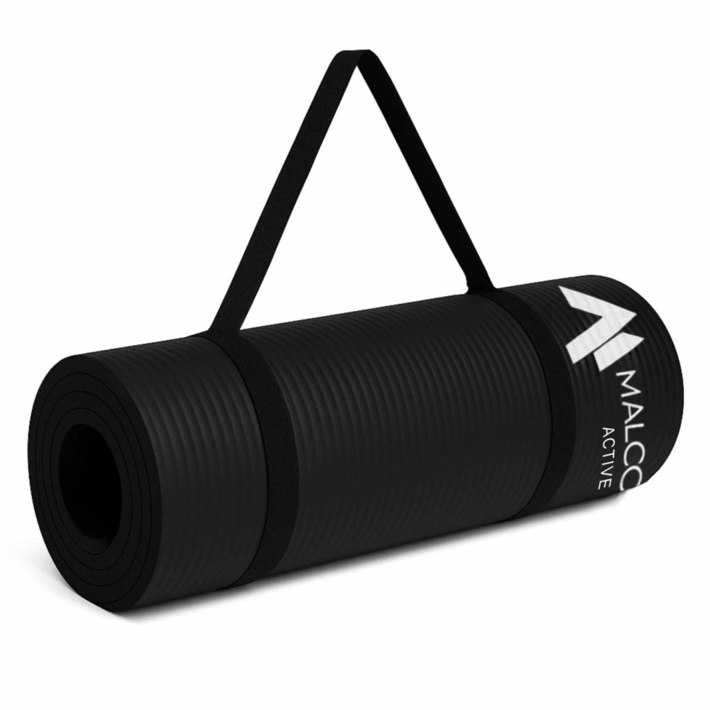 Mata antypoślizgowa do ćwiczeń, fitness lub jogi NBR Czarna 183x61x1,5cm