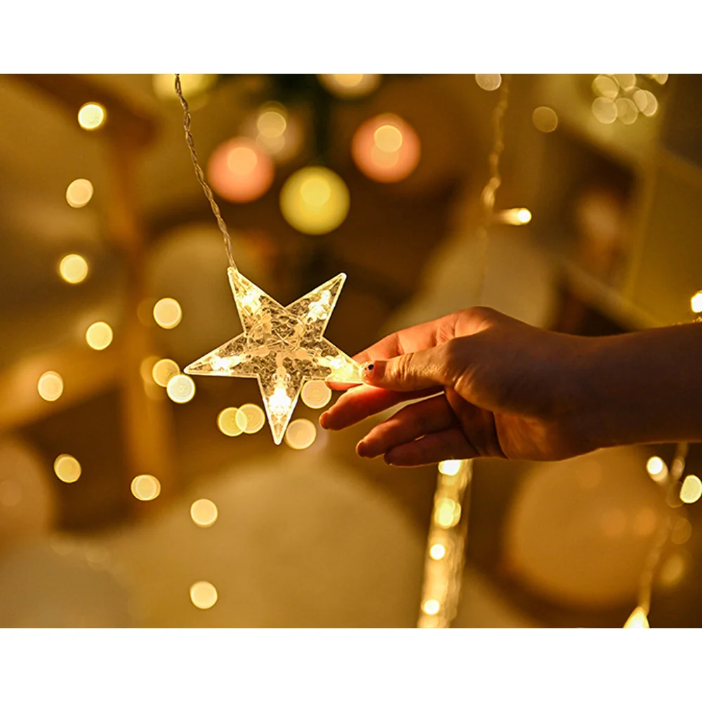 Kurtyna świetlna lampki świąteczne LED w Gwiazdki 120LED IP20 Biały Ciepły