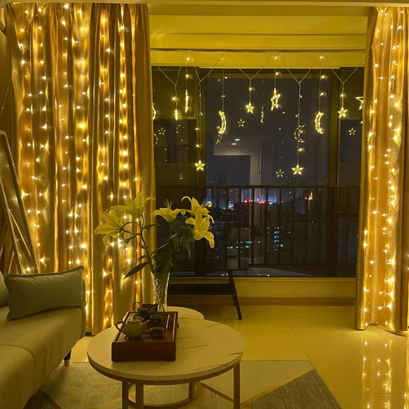 Kurtyna świetlna druciki LED w formie Zasłon Świetlnych 300LED Biały Ciepły