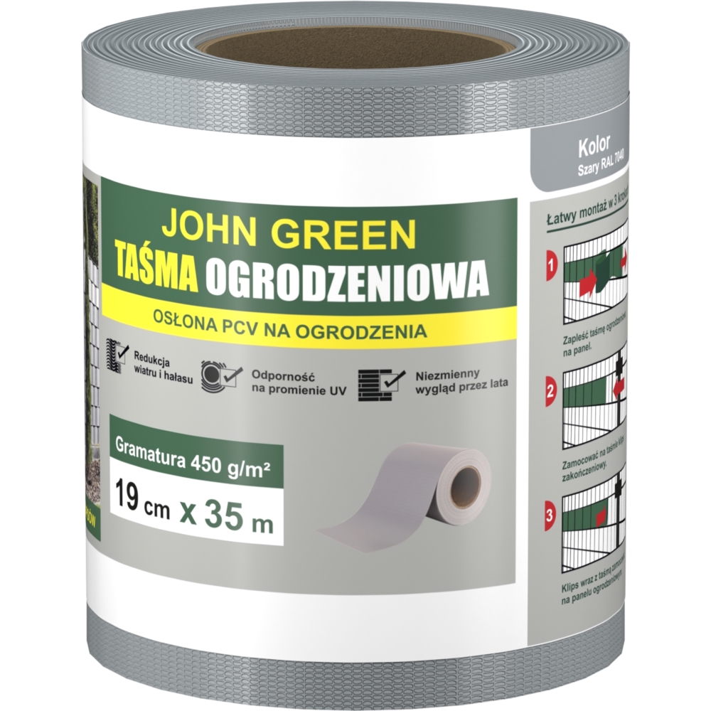 Taśma ogrodzeniowa do paneli ogrodzeniowych 19cm x 35m 450g/m2 Szary + 20 Klipsów