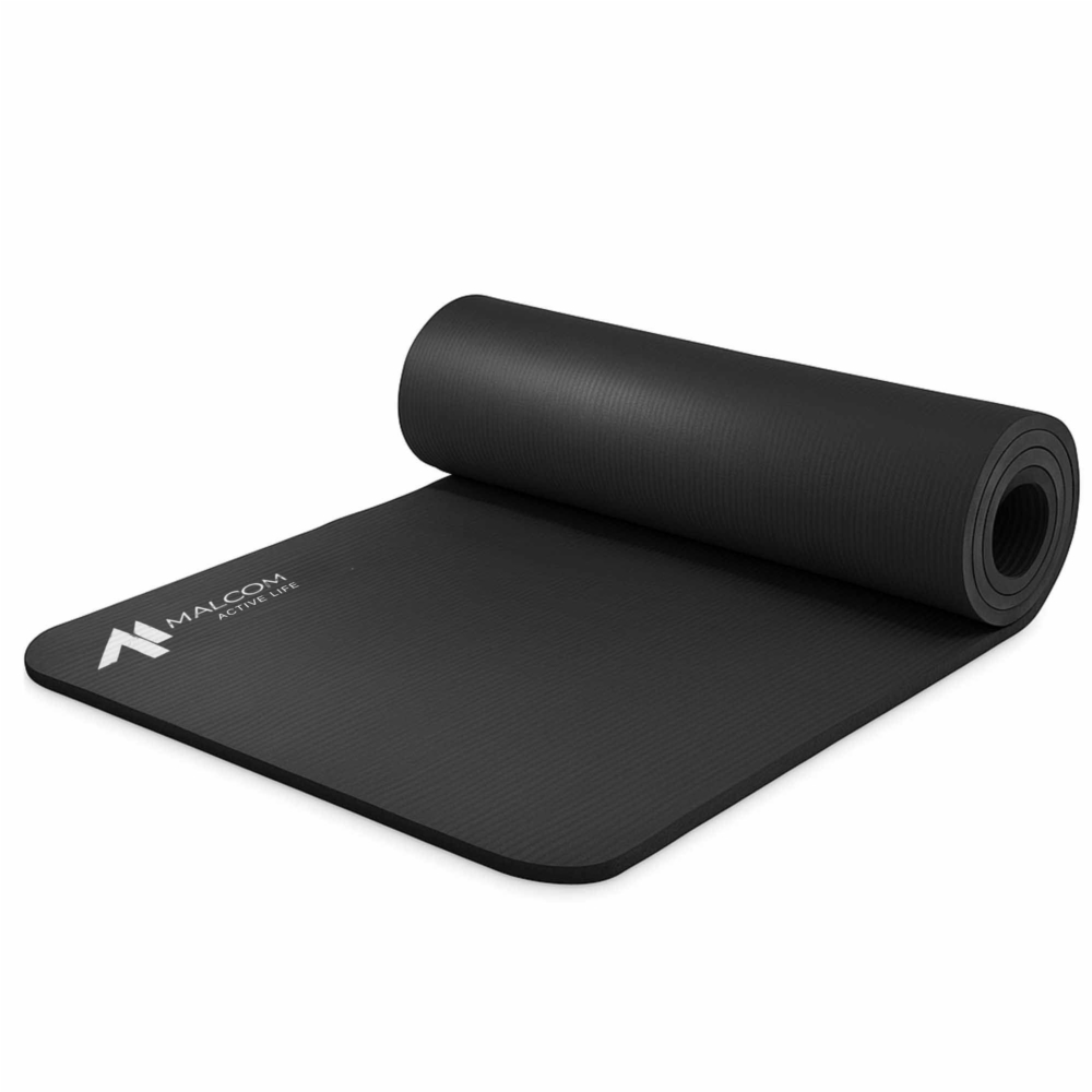 Mata antypoślizgowa do ćwiczeń, fitness lub jogi NBR Czarna 183x61x1,5cm