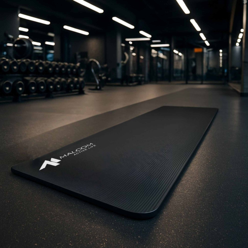 Mata antypoślizgowa do ćwiczeń, fitness lub jogi NBR Czarna 183x61x1cm