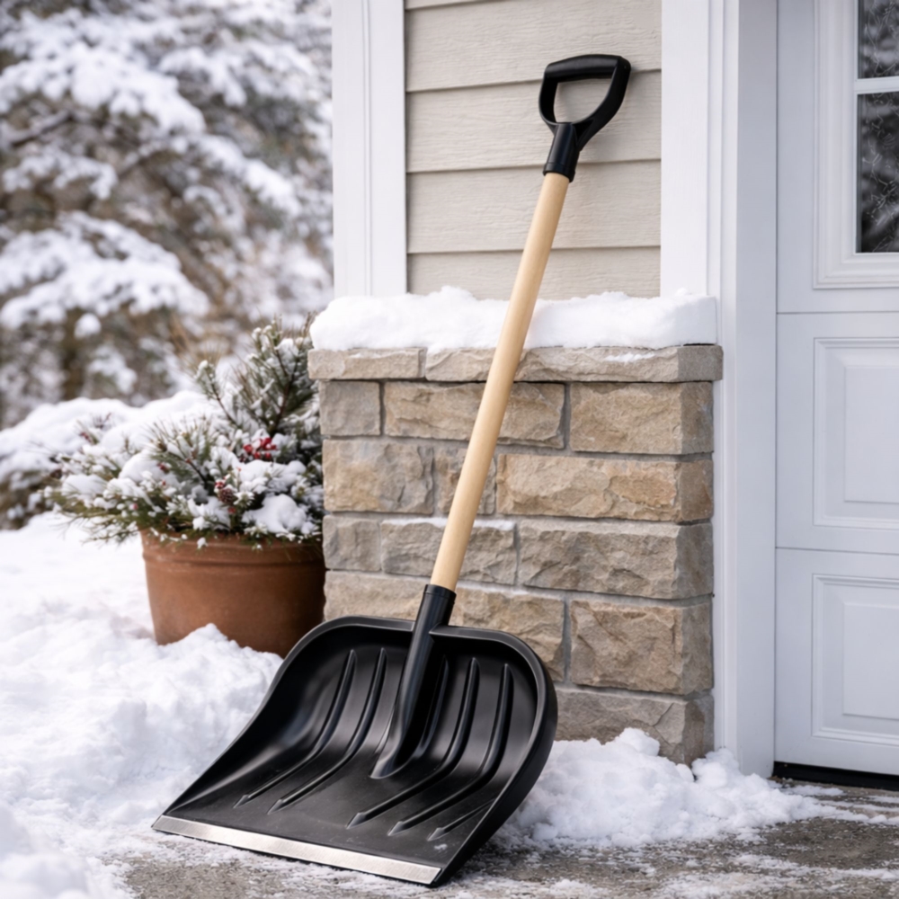 Łopata do śniegu z drewnianym trzonkiem
