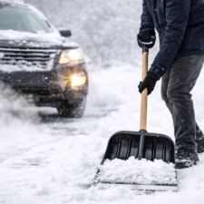 Łopata do śniegu z drewnianym trzonkiem