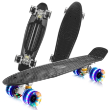 Deskorolka Fiszka dla dzieci z podświetlanymi kółkami LED Czarna