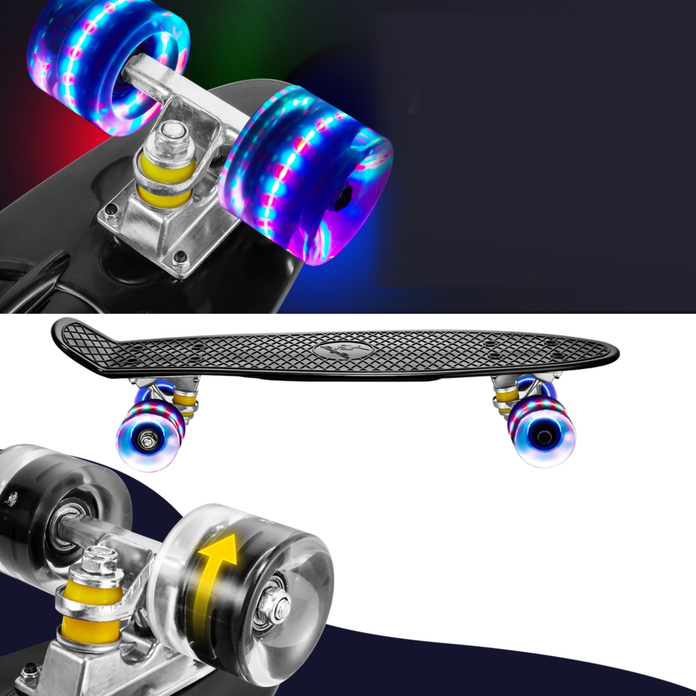 Deskorolka Fiszka dla dzieci z podświetlanymi kółkami LED Czarna