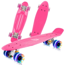 Deskorolka Fiszka dla dzieci z podświetlanymi kółkami LED Różowa