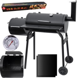 Grill węglowy ogrodowy z pokrywą z wędzarnią + Mata teflonowa