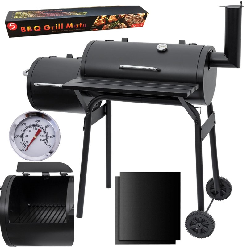 Grill węglowy ogrodowy z pokrywą z wędzarnią + Mata teflonowa
