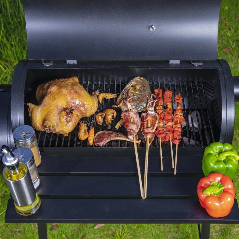 Grill węglowy ogrodowy z pokrywą z wędzarnią + Mata teflonowa