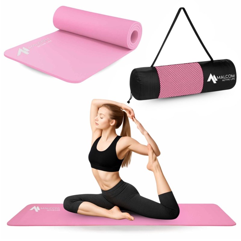 Mata antypoślizgowa do ćwiczeń, fitness lub jogi NBR Różowa 183x61x1,5cm