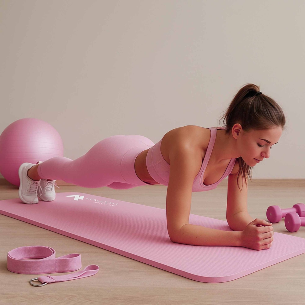 Mata antypoślizgowa do ćwiczeń, fitness lub jogi NBR Różowa 183x61x1,5cm