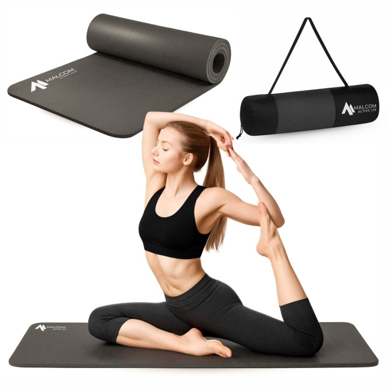 Mata antypoślizgowa do ćwiczeń, fitness lub jogi NBR Szara 183x61x1,5cm