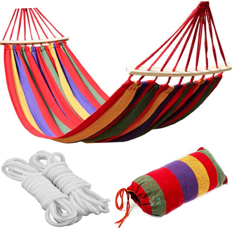 Hamak ogrodowy dwuosobowy z poprzeczką Kolorowy 220x100cm