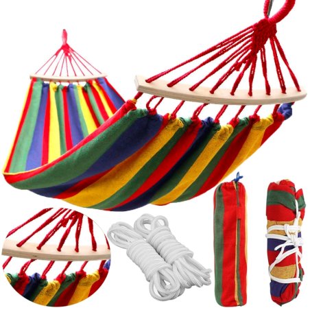 SDH109 Hamak dwuosobowy z poprzeczką kolorowy