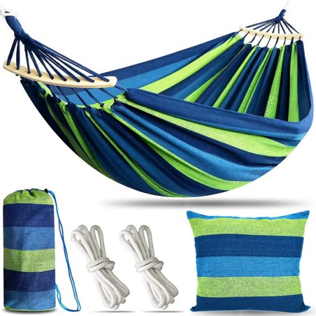 Hamak dwuosobowy z poprzeczką 220x150cm + Poduszka