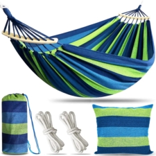 Hamak ogrodowy dwuosobowy z poprzeczką Niebieski 260x150cm + Poduszka