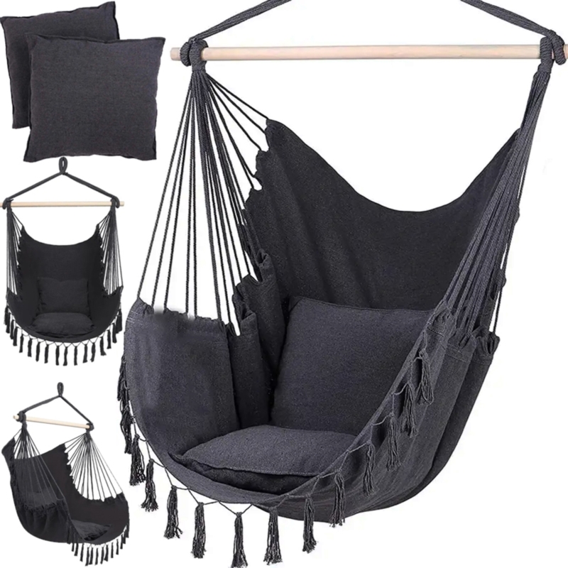 Hamak krzesło brazylijskie BOHO Grafit + Poduszki