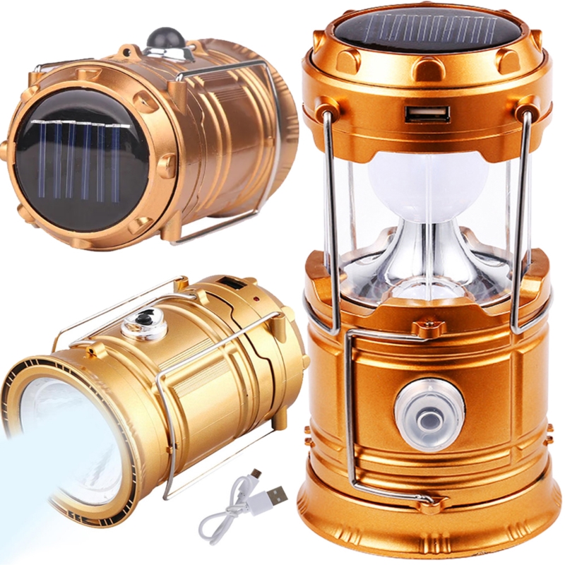 Lampa solarna kempingowa latarka turystyczna Miedziana