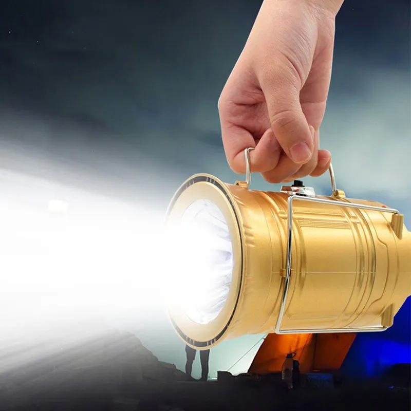 Lampa solarna kempingowa latarka turystyczna Miedziana