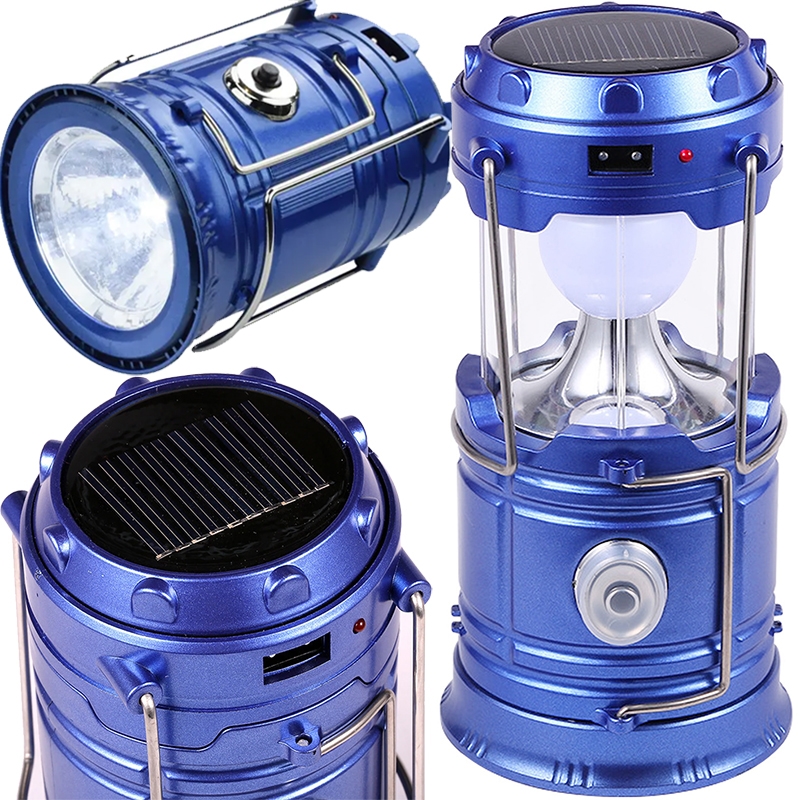 Lampa solarna kempingowa latarka turystyczna Niebieska