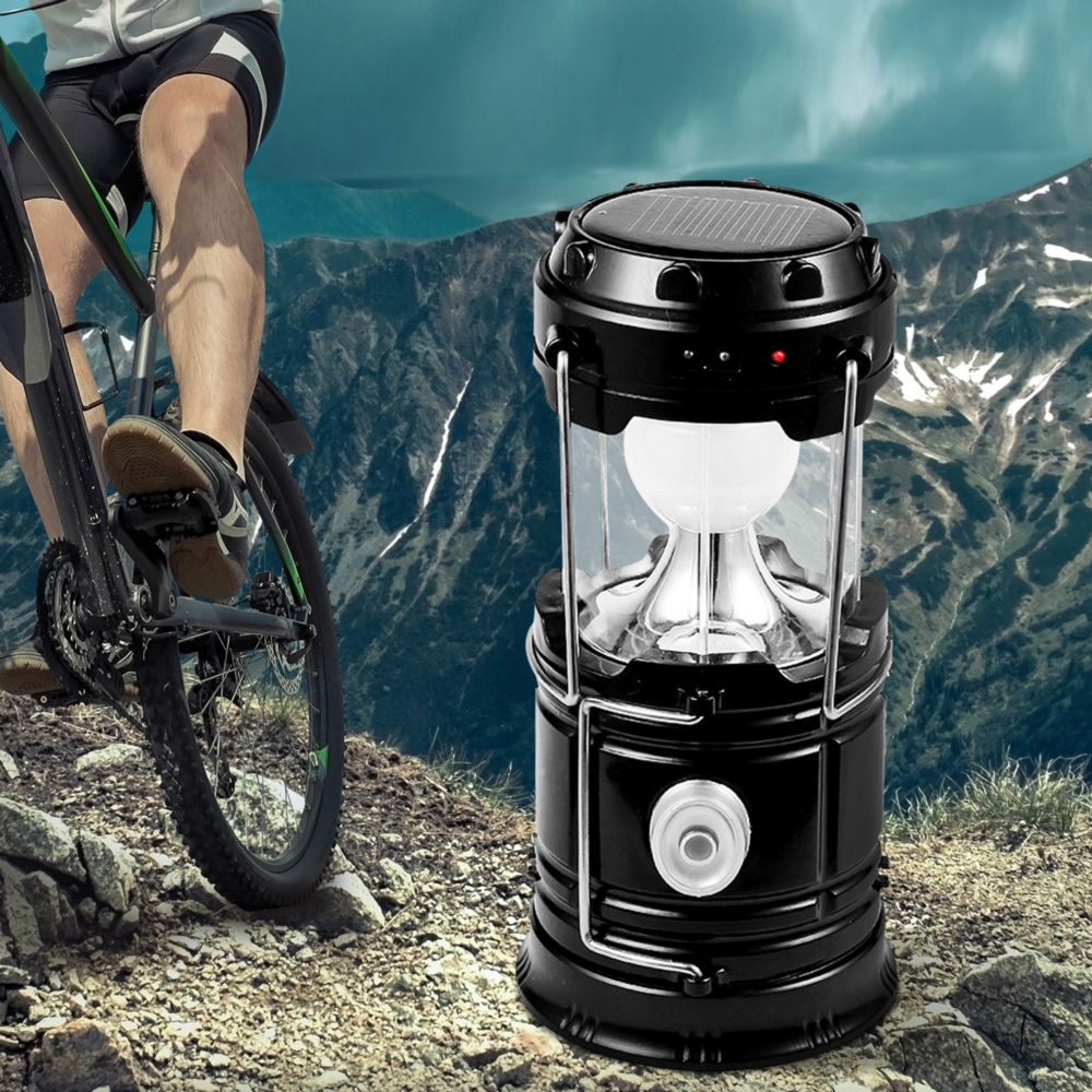 Lampa solarna kempingowa latarka turystyczna Czarna