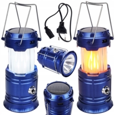 Lampa solarna latarka na biwak Płomień 3w1 Niebieska