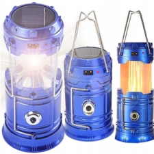 Lampa solarna latarka na biwak Płomień 3w1 Niebieska