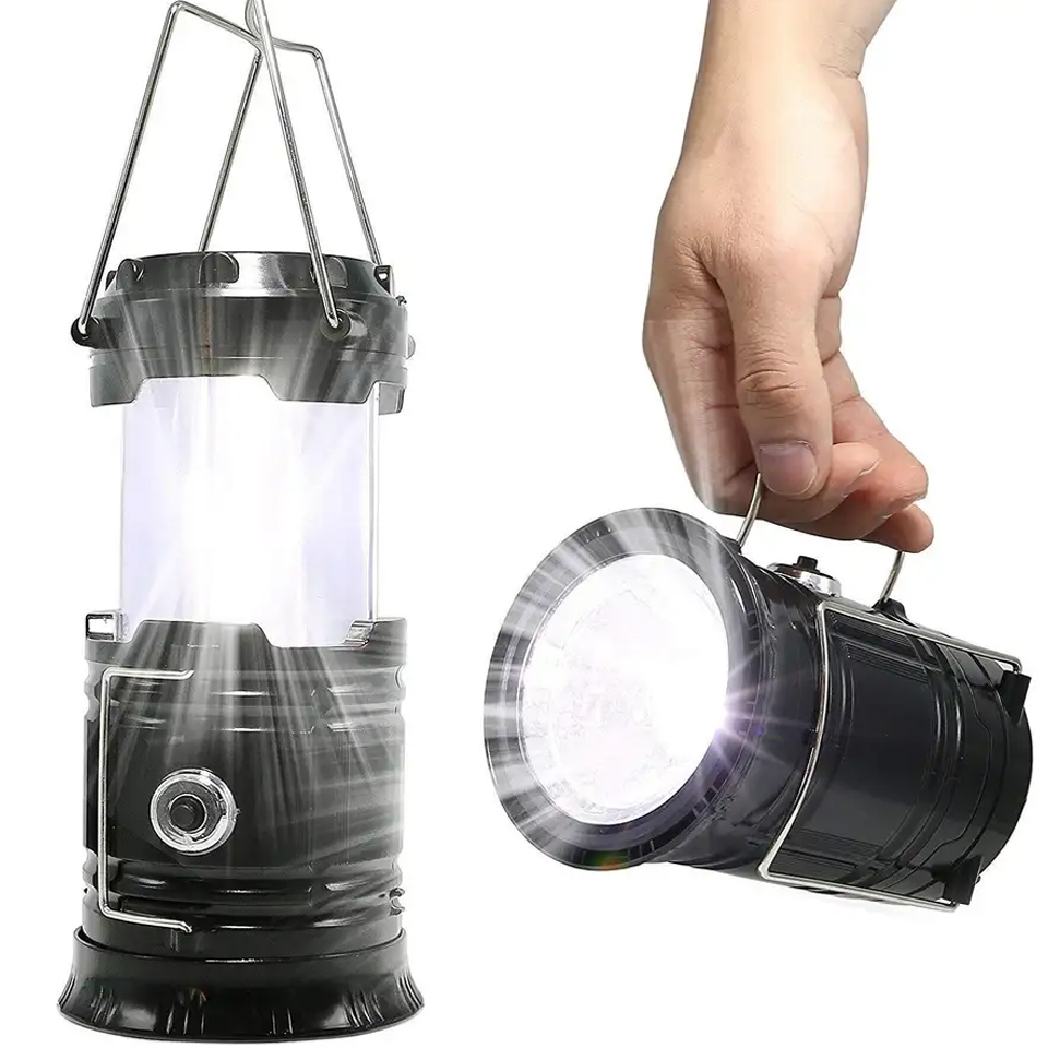 Lampa solarna latarka na biwak Płomień 3w1 Czarna