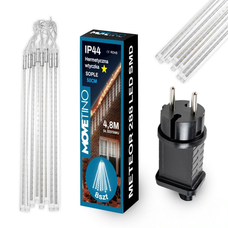 Lampki świąteczne Meteory imitujące padający śnieg IP44 288LED Biały Zimny