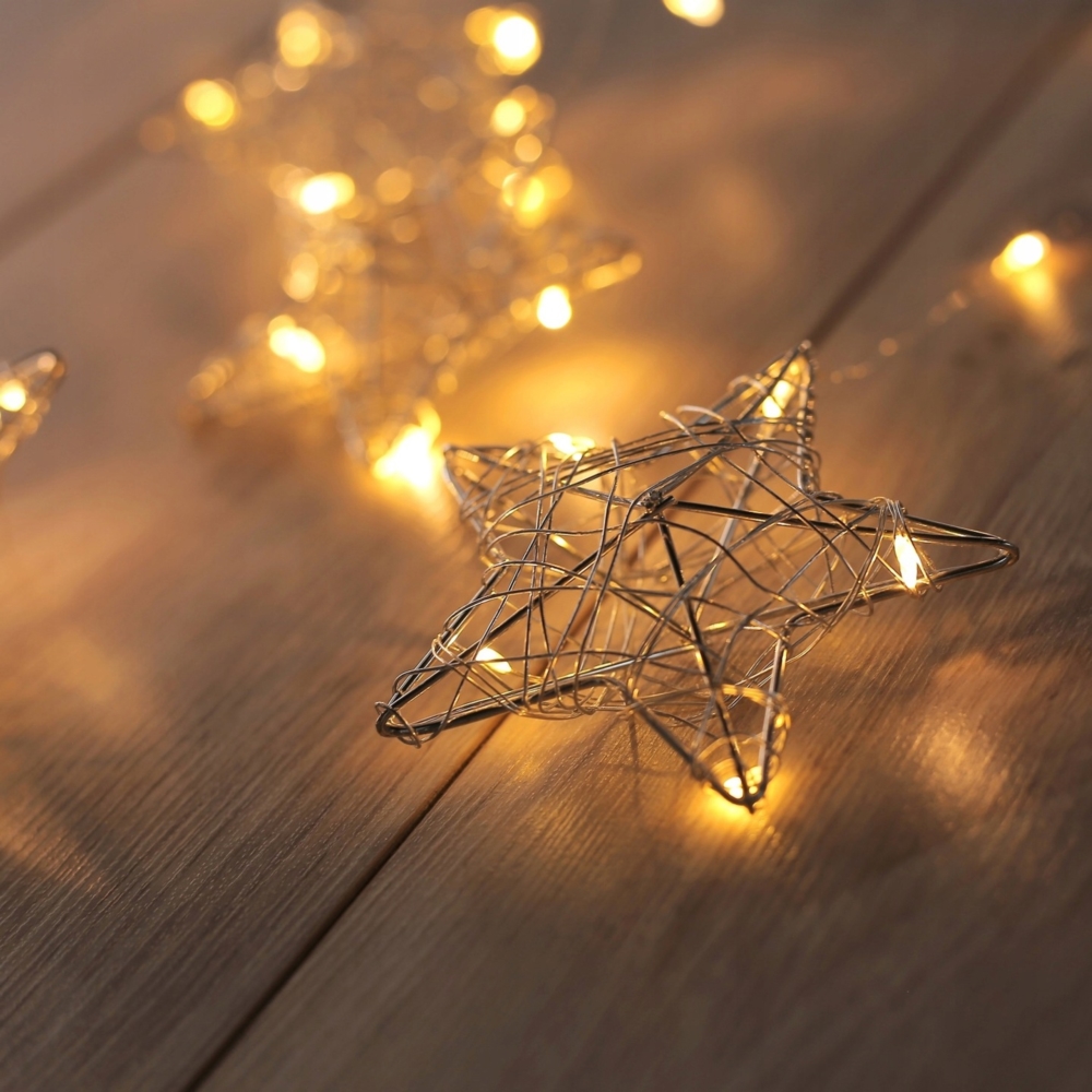 Lampki świąteczne choinkowe Gwiazdki metalowe